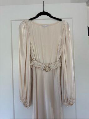 la lune flared sleeve side split midi dress Shona Joy - La Lune Flared Sleeve Side Split Midi Dress - Cream